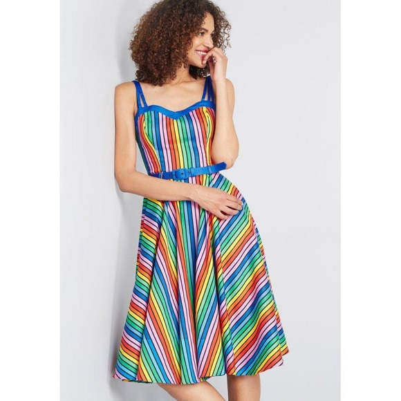 Collectif X Modcloth Rainbow Bright Stripes Nova Dress XXS - Picture 2 of 6
